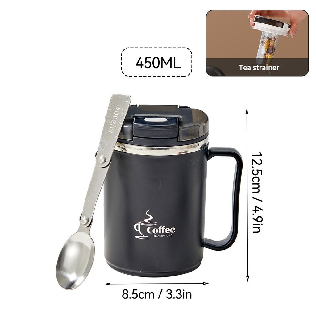 Thermal Coffee Mug with Handle 304 Stainless Steel Insulated Tumbler Leakproof Travel Water Bottle Portable Cup with Spoon