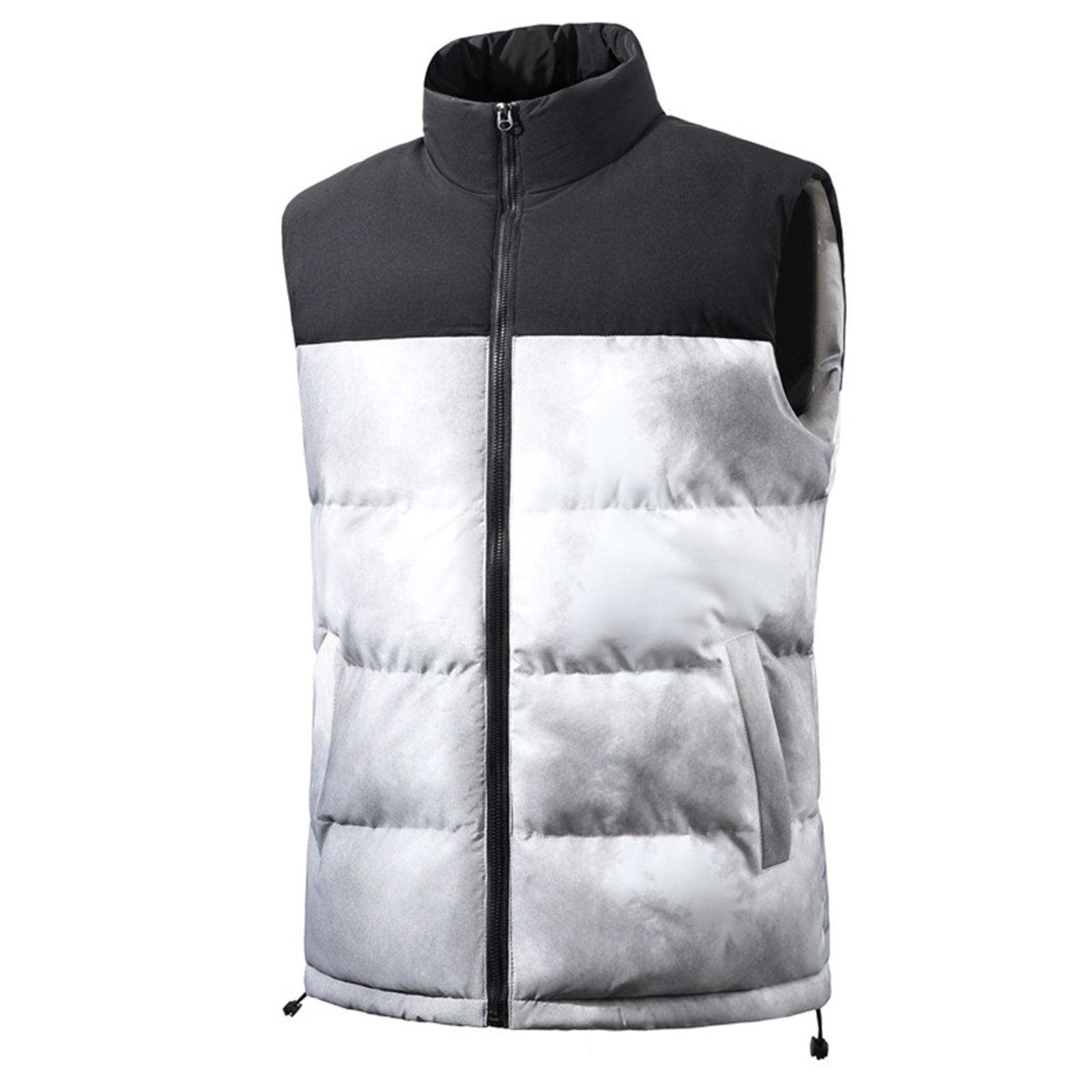 

Мужской повседневный жилет на молнии с цветными блоками, Мужской утолщенный пуховый жилет, Безрукавный уличный повседневный теплый жилет-пальто со стойкой L белый