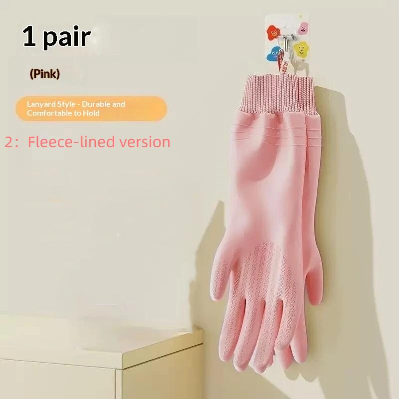 1 Paar Wasserdichte Spülhandschuhe Reißfest Warmes Fleece Reinigerhandschuhe Verdickte Gewindebündchen Manschette Wäschehandschuhe
