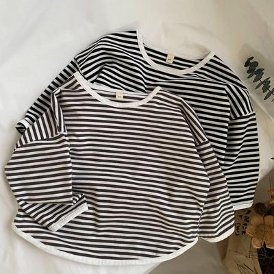 GL-kids Koreanisches Frühlings-Langarm-T-Shirt mit Streifen für Jungen und Mädchen – lässig und bequem.
