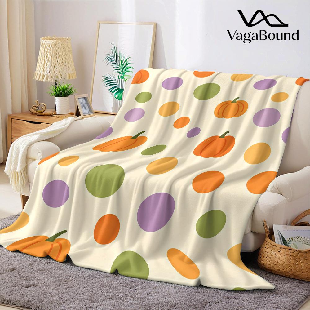 Pumpkins Colorful Polka Dots Flannel Blanket Warm Soft Halloween Christmas All-Season Couch Decorative Cozy Warm Gift