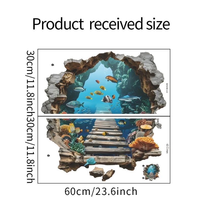 3D Wall Breaking Wall Stickers Living Room Wall Decor Boys Children'S Room Underwater World Wall Stickers