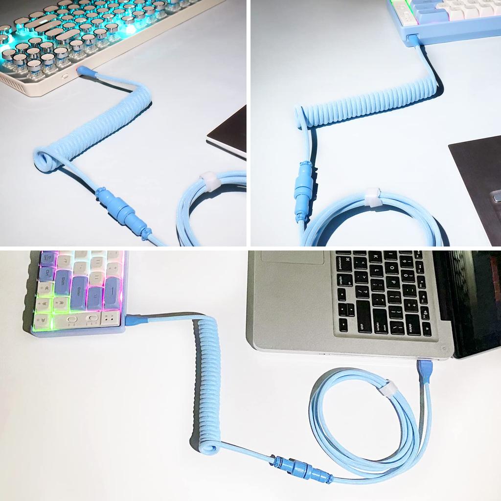 Coiled Keyboard Professional Custom Coiled Cable for Gaming Mechanical Keyboard Cable with Detachable Metal to Cable, USB-C Keyboards, Aviator, 1.5M