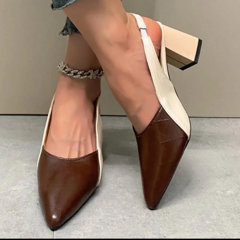 Fashion 2024 New Hot Selling Summer Women's Pointed Toe High Heels Medium Thick Heel Sandals Summer New Women's Single Shoes Zapatos