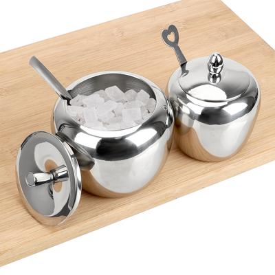 Apple Sugar Bowl Seasoning Jar Kitchen Accessories With Lid and Spoon Condiment Pot Spice Container Stainless Steel Tableware