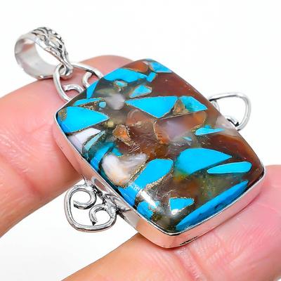 Natural Spiny Oyster Gemstone Handmade 925 Sterling Silver Pendant 1.77" P5Y25