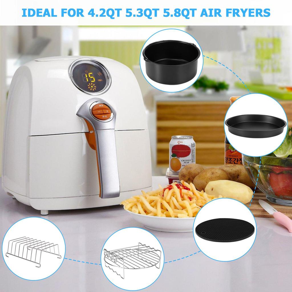 14Pcs Air Fryer Accessories Chips Baking Basket Pizza Pan Home Kitchen Tool