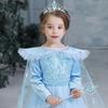 MANAMANA Princess and Costume Light Sizes and 130 cm Long Children's Dress, Tiara, Snowflake, Stick, Gloves, 4-Piece Set, Blue, Girls, 100, 110, 120,