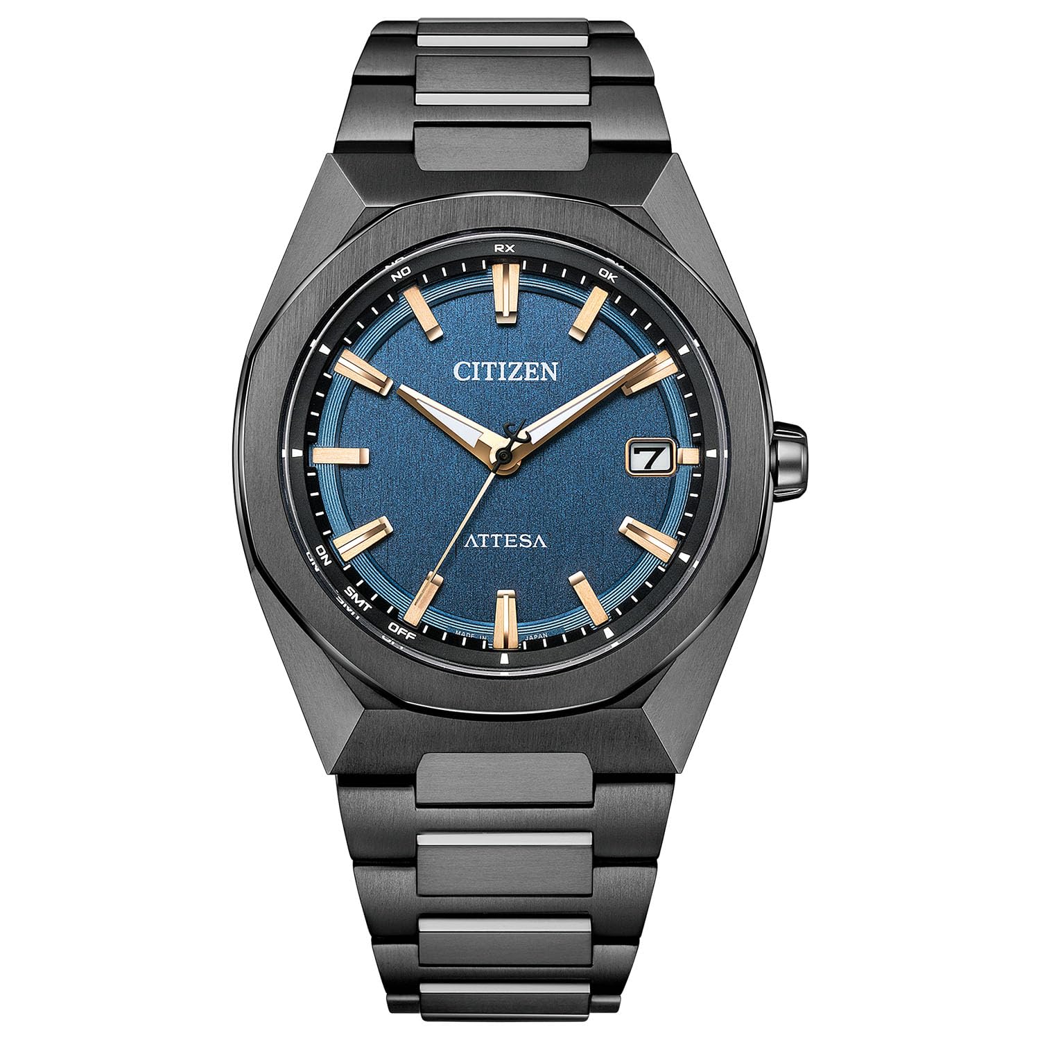 

Citizen ATTESA Radio-controlled Waterproof Business Watch CB3045-61L Eco-Drive Titanium Men s Black Blue Analog with Second Hand and Date Display
