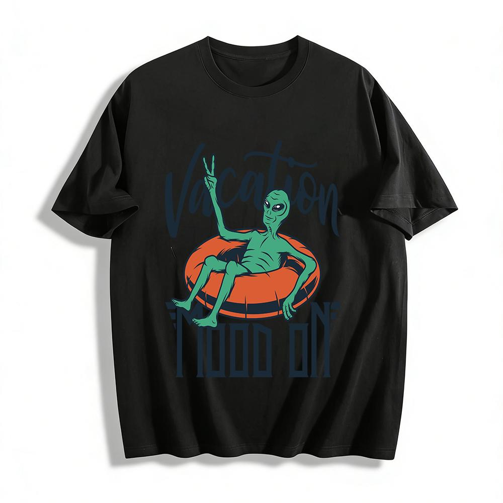 

Alien Print Casual Tee Vacation Mood On Funny Holiday Top Pure cotton T-shirt XXS