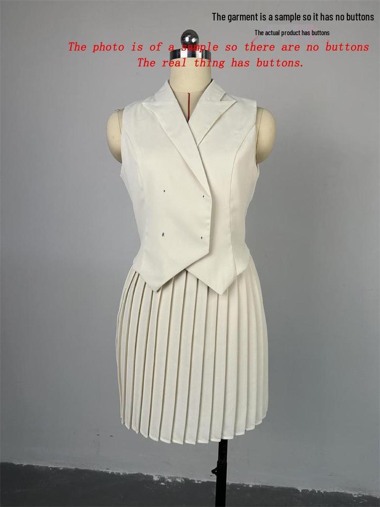 2024 Summer Women's Cross-Border Fashion: Irregular Lapel Top & Pleated Midi Skirt Set