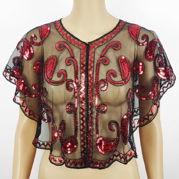 Short Mesh Shawl For Formal Clothes Feature Secure Sequins Detail Soft Polyester Cover Up Easy To Fold And Carry