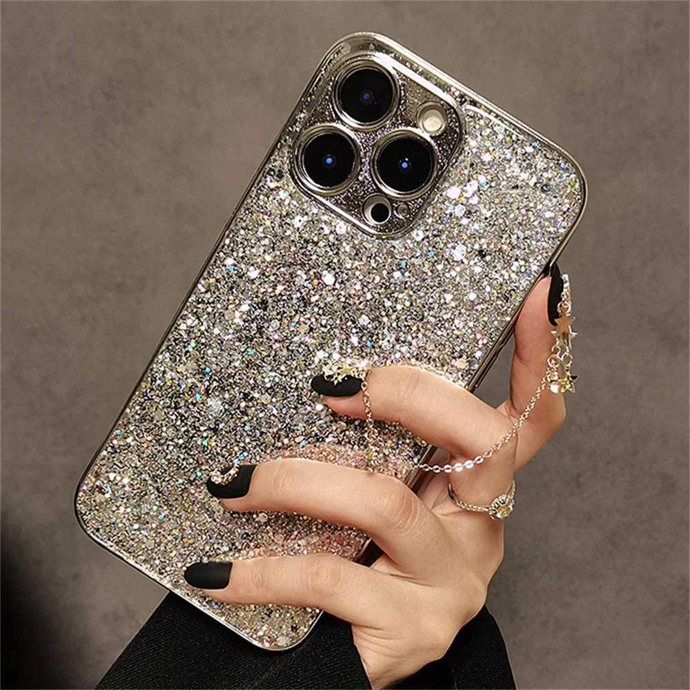 Luksus Bling Glitter Paljetter Plating Telefonveske For iPhone 15 Pro Max 14 Plus 13 Pro Max 12 Pro 11 Støtsikker linsebeskyttelse Bakdeksel