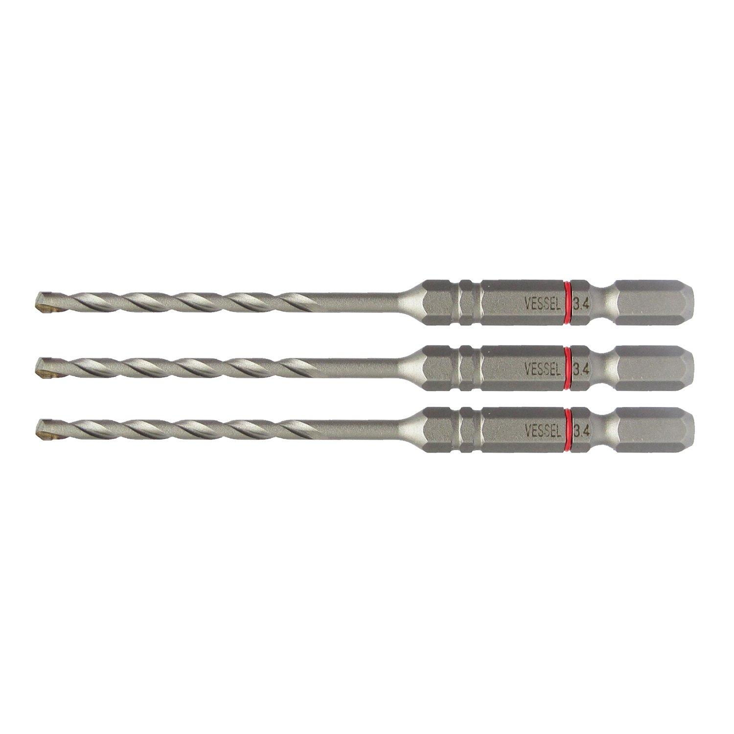 

VESSEL Concrete Drill Bit Set Cushion Drill 3 Pieces 3.4mm ACD-3S-3.4