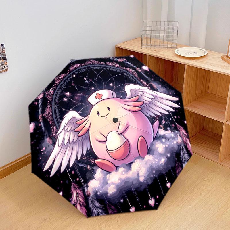 Rosa Pokemon Muster Muster Stil Regenschirm, 1 Stück Automatischer Faltregenschirm, Tragbarer Reise-Regenschirm, Outdoor-Regenschirm, Geburtstagsgeschenk