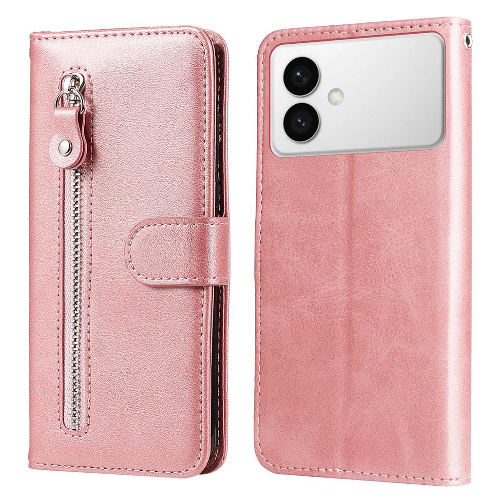 For Samsung Galaxy S26 Edge PU Leather Cases with Zipper Pocket Wallet Phone Cover Stand