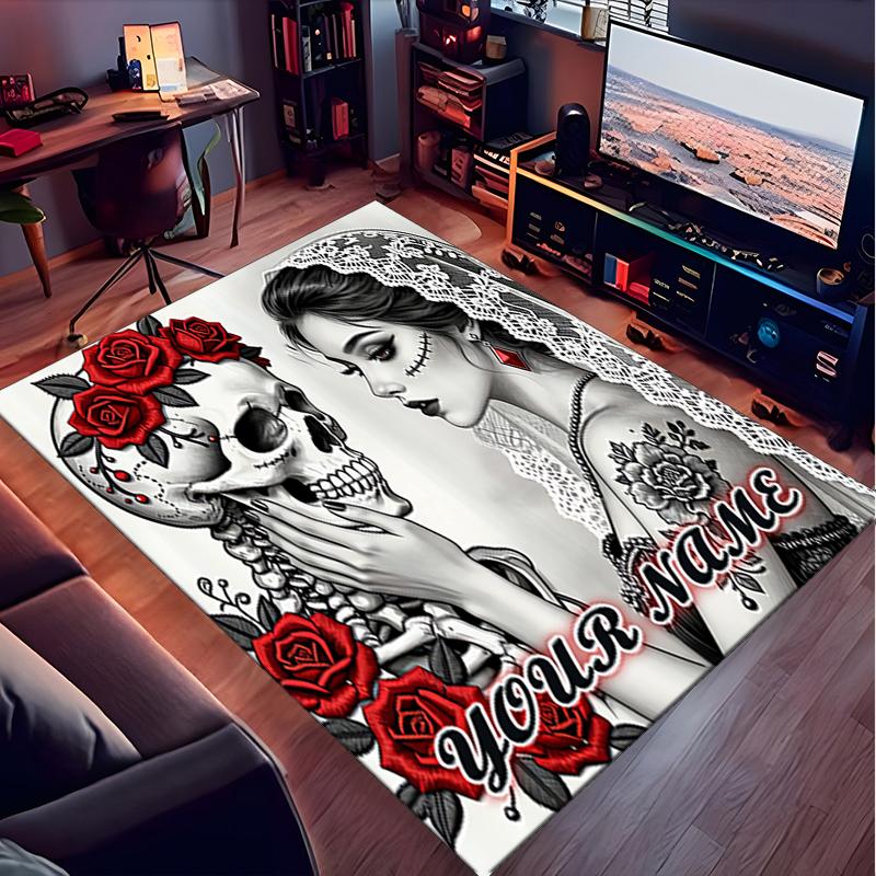 1PC Custom Name Day Dead Romance Theme Floor Mat Ideal for Living Room, Game Rooms, Office, Bedroom, Office Floor Mat , Floor Mats for Home