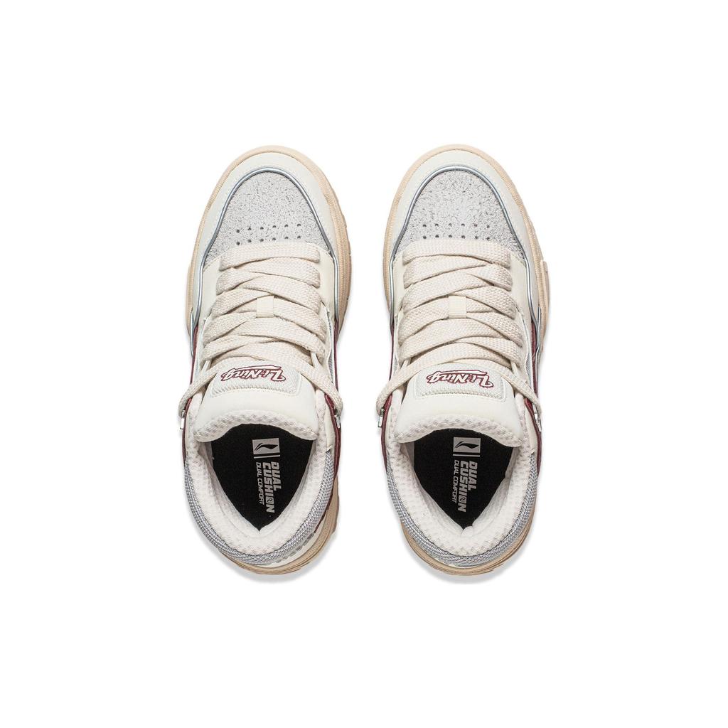 Li Ning Wei Wu Mid Casual Versatile Slip Resistant Durable Mid Top Lifestyle Shoes Women Shoes White Gray Red AGCT498-1
