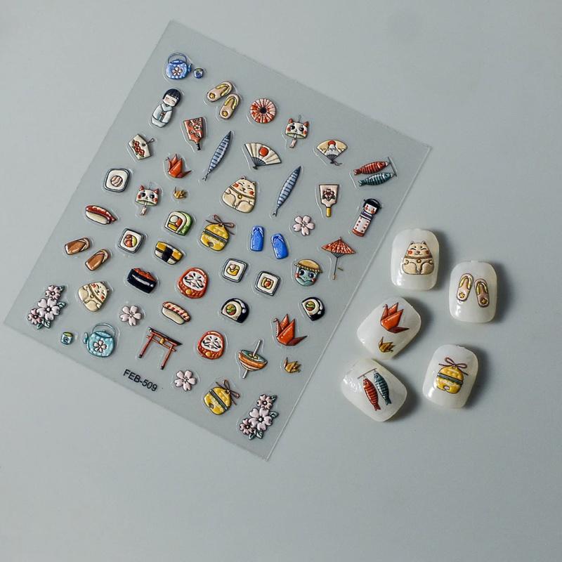 2pcs 3D Sushi Nail Stickers, Japanese Food Theme Embossed Nail Art Decals for Fake Nails & Press-On Nails