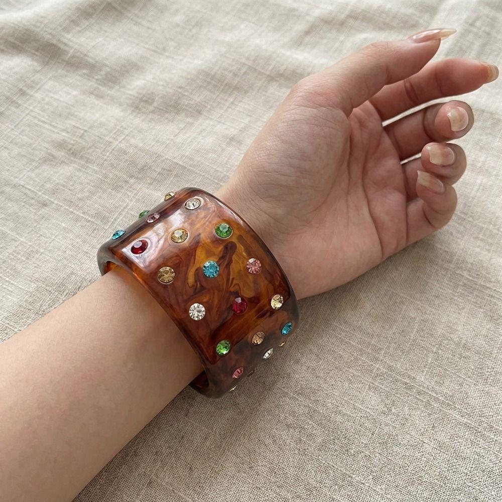 Vintage C-shaped Open Bracelet Resin Rhinestone Bracelet Temperament Chunky Bangle  Women