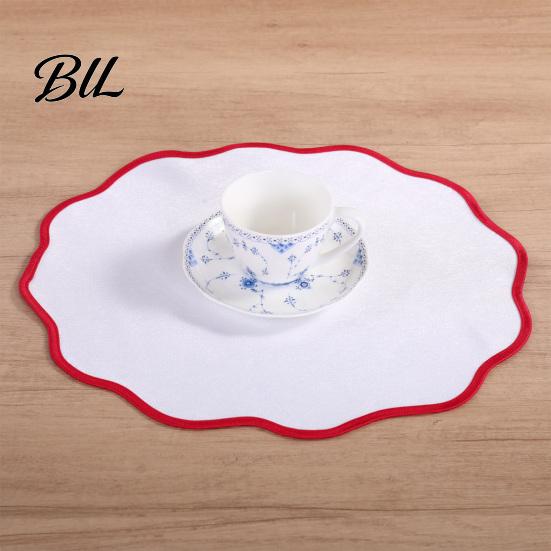 Dining Table Placemat Scalloped Round Linen Machine Washable Heat Farmhouse Insulation Mat for Protection Decoration Elegant