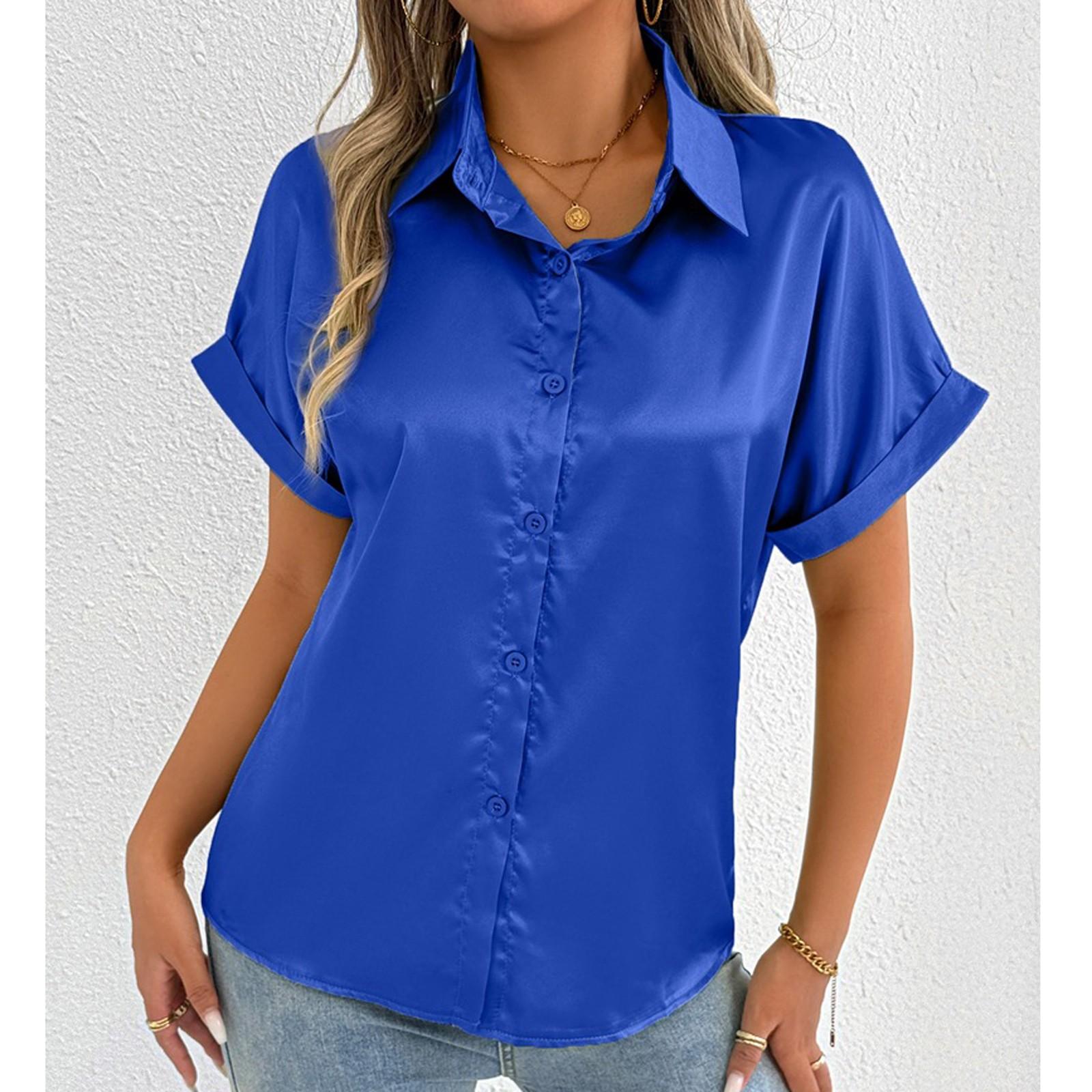 

Женская модная свободная повседневная блузка с V-образным вырезом, однотонная, на пуговицах XXL синий