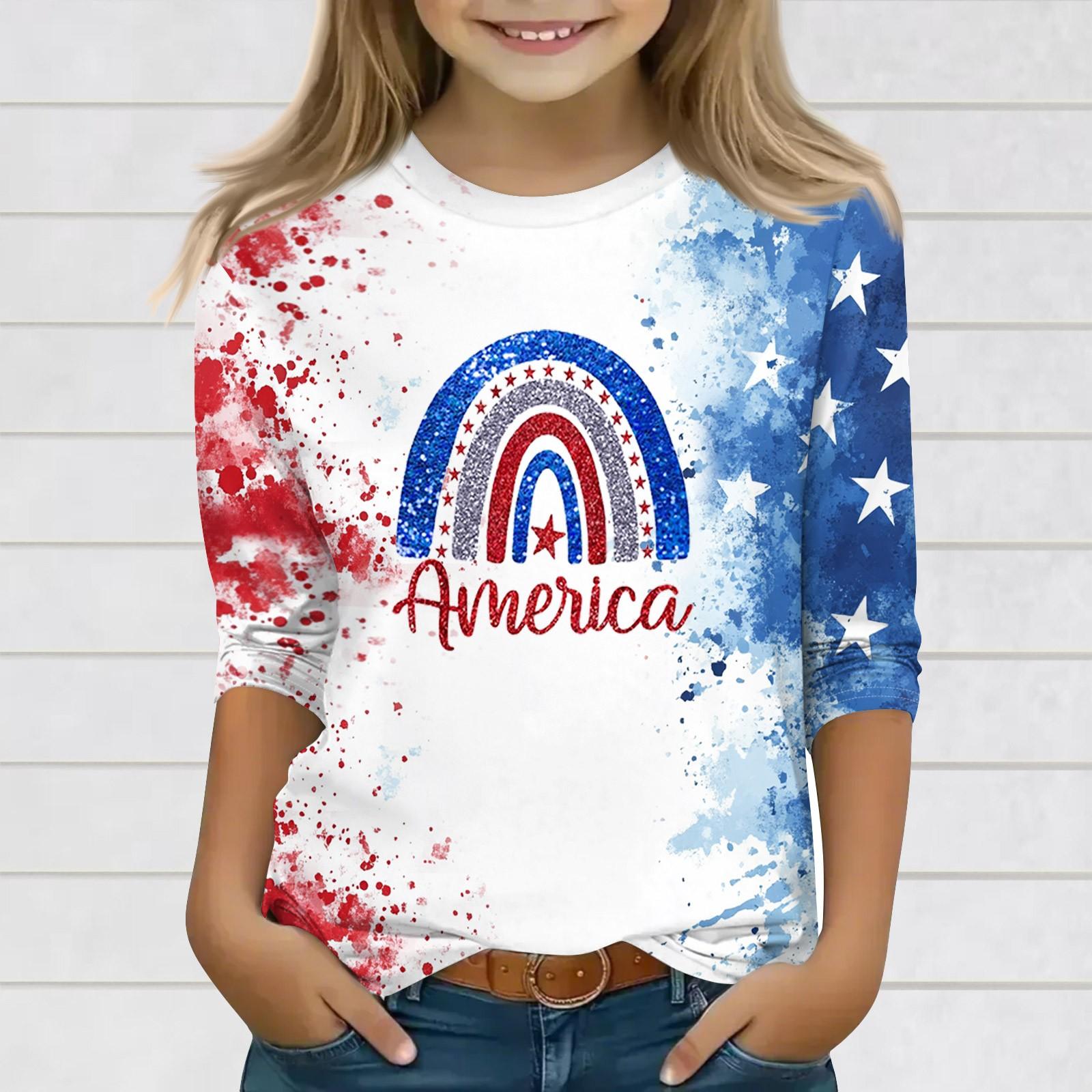 

Принтованные топы для девочек-подростков, футболки с круглым вырезом и рукавами 3/4, модные топы для наряда 160 арбуз красный