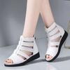 Women's Big Size Leather Hollow Out Wedges Peep Toe Sandals Summer New Soft Sole Non Slip Breathable High Top Zippers Cool Boots