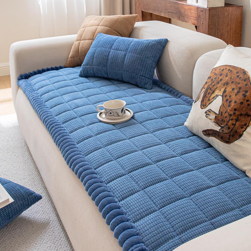 1PC Simple Style Corn Fleece Quilted Sofa Cover New Autumn Winter High Gram Weight Seat Cushion Thick Warm Non-slip Sofa Cover