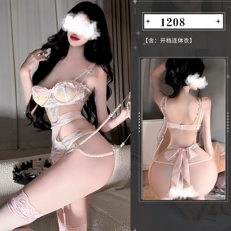 Sexy underwear suspender onesie lace suit seduction uniform hollow sexy small chest women's steel ring