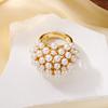 Elegant Vintage Clustered Pearl Ring For Women Hollow Dome Design Imitation Pearl Finger Rings Wedding Banquet Luxury Jewelry