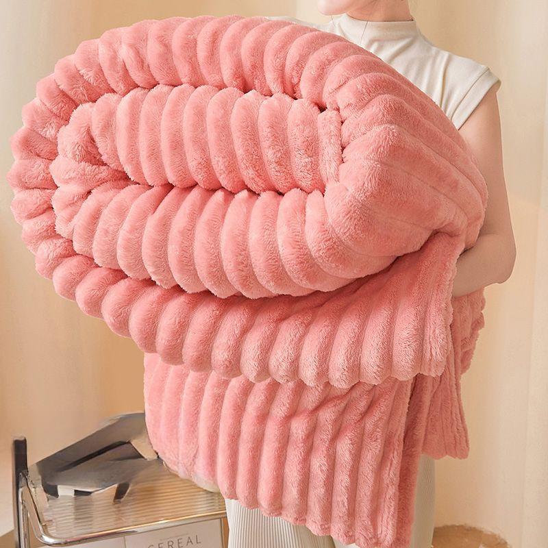Ultra Soft Faux Rabbit Fur Throw Blanket Warm Plush Striped Blankets Conditioning Quilt Multi Functional Sofa Cover Blanket