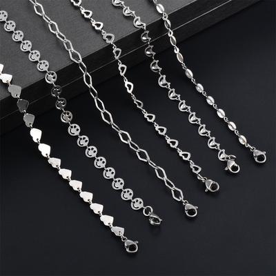 Handmade Heart Chain Necklace Bracelet Anklet For Women Stainless Steel Steel Color Fashion Jewelry With 5cm Extention Chain