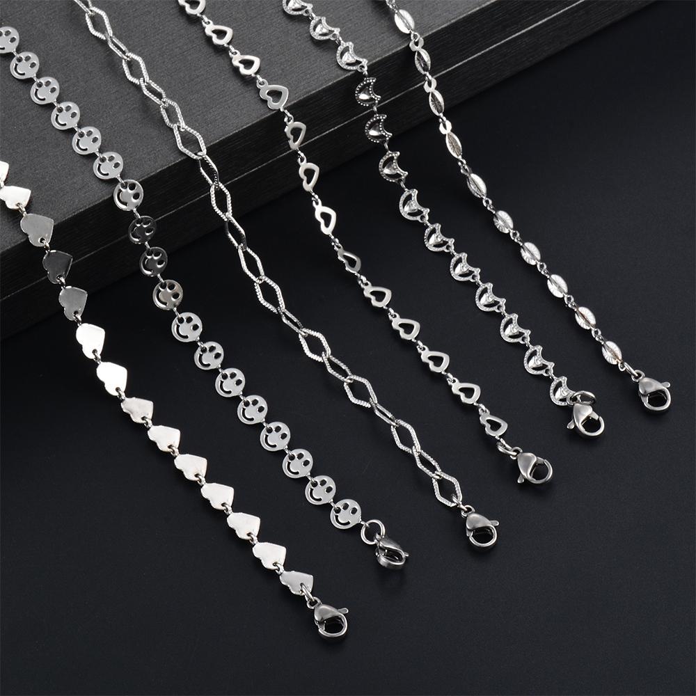 Handmade Heart Chain Necklace Bracelet Anklet For Women Stainless Steel Steel Color Fashion Jewelry With 5cm Extention Chain