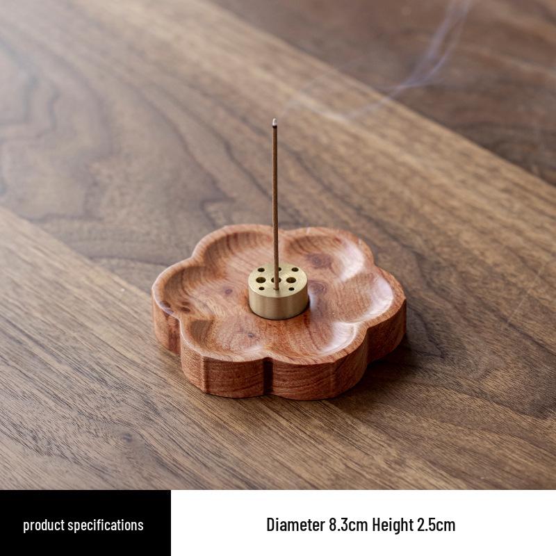 Ebony and Copper Petal-Shaped Incense Holder - Creative Sandalwood Burner Tray