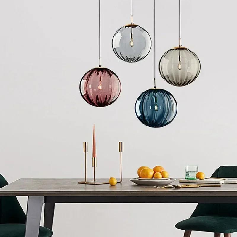 Nordic Luxury Colorful Glass Pendant Light Modern Living Room LED Chandelier Classical Glass Lampshade Home Decoration Gloss