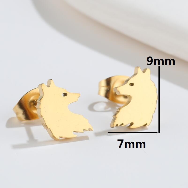 Multiple Stainless Steel Pig Dog Cat Wolf Stud Earrings Women Rabbit Dinosaur Tooth Frog Earings Pierced Jewelry Snail Oorbellen gold