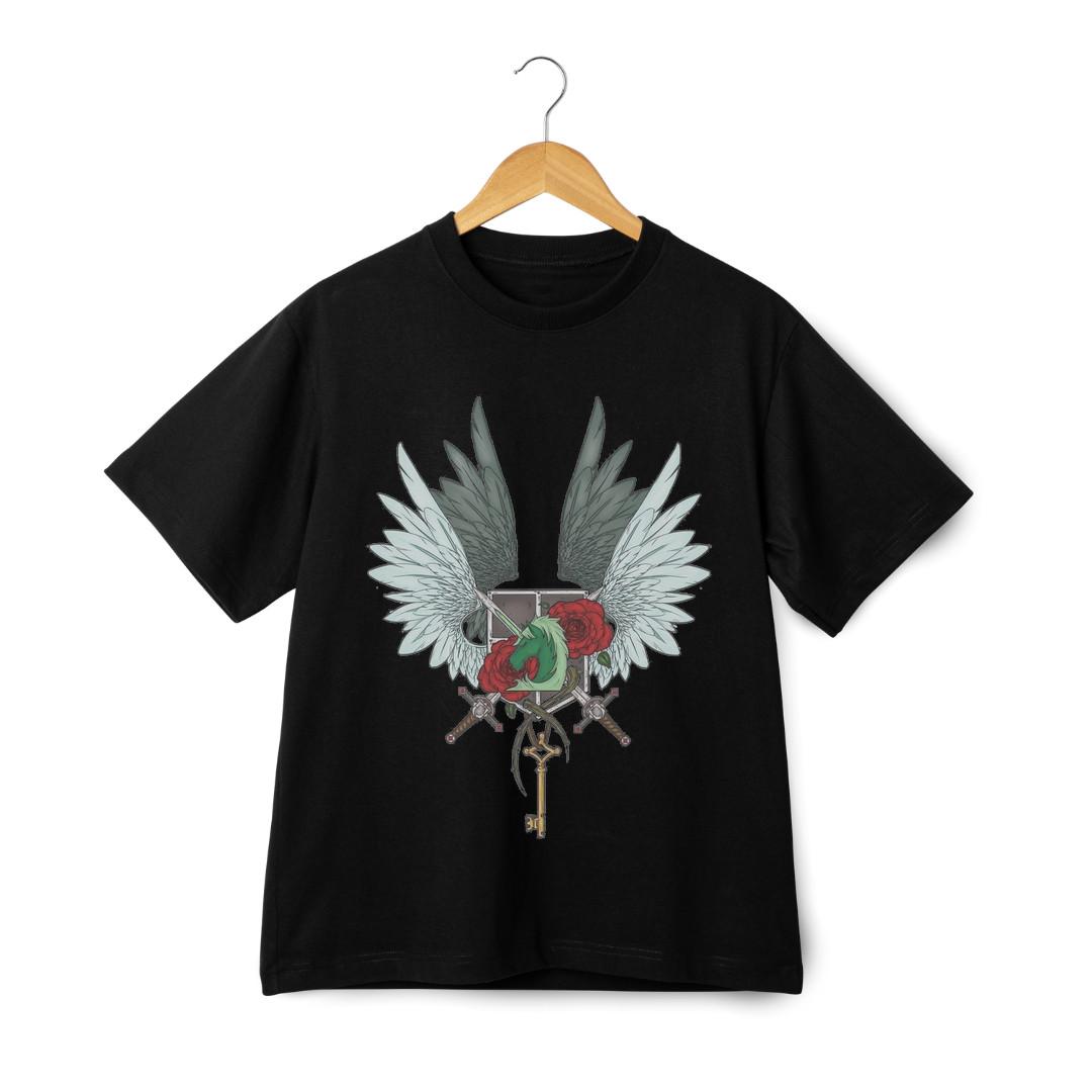 Wings and Roses Swords Graphic T-Shirt Mens Womens Tees Top - Attack On Titan Anime Streetwear Tee S