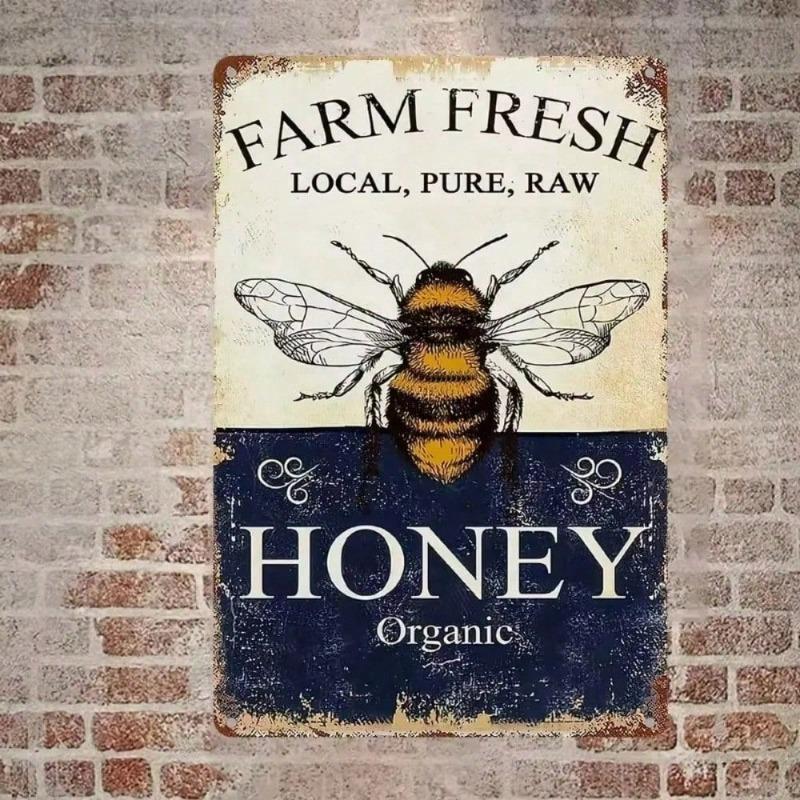 Honey Metal Sign Vintage Wall Decor Rustic Kitchen Art Farmhouse Plaque Farm Fresh Local Organic Country Home Decor Wall Art