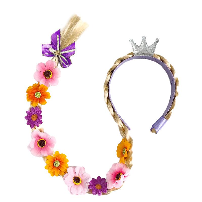 

Fashionable Children s Braided Wigs, Girls Crowns with Flower Braids, Long Princess Hairbands, Accessories, and Headwear. 14cm
