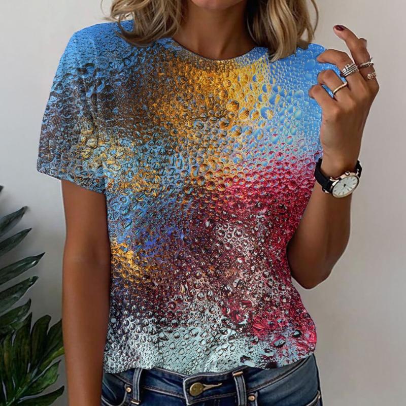 Plus Size Summer Women's T Shirt Printed Flowers Round Neck Short Sleeved Tops with Loose T Shirts