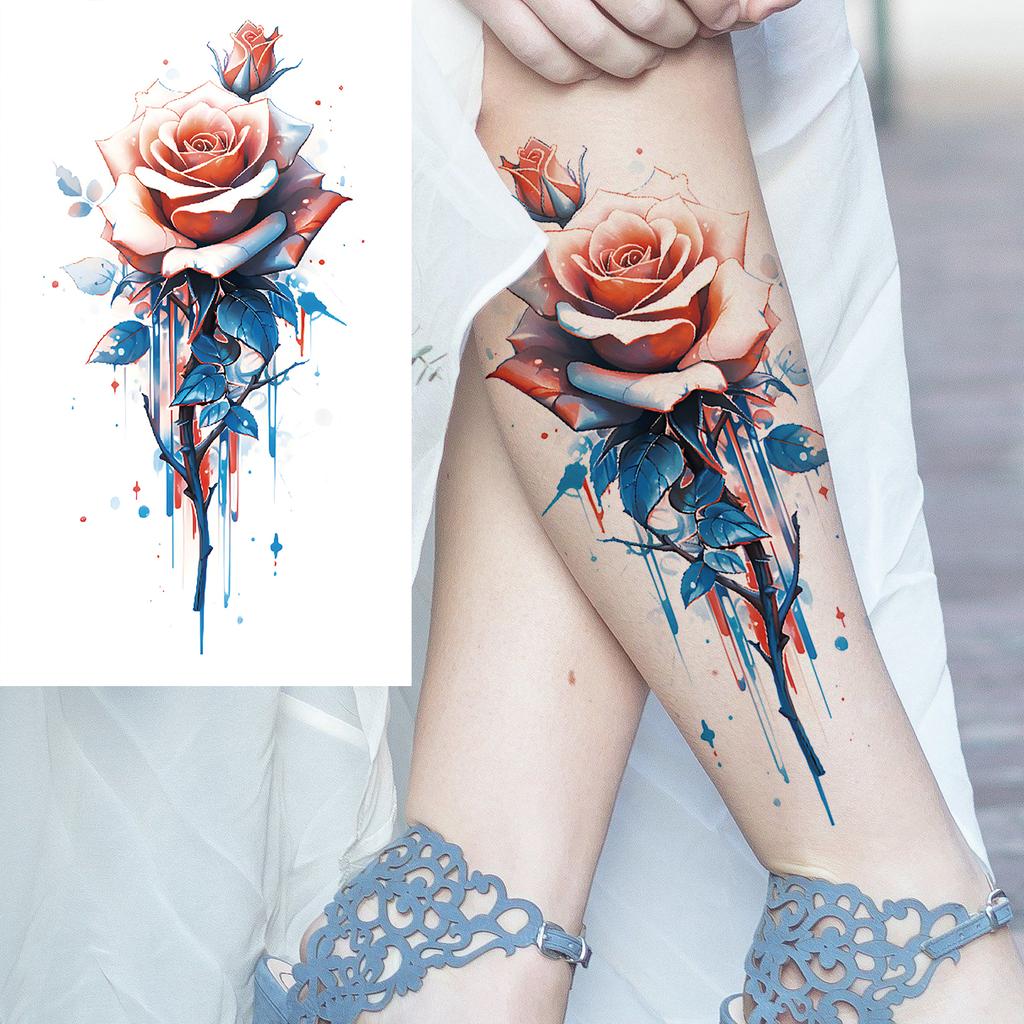 1 Sheet 3D Flower Temporary Tattoos Sleeve For Women Girls Watercolor Peony Rose Sexy Tattoo Sticker Water Transfer Transferable