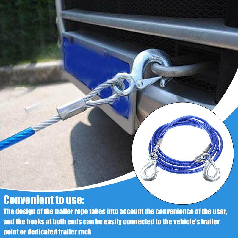 Steel Wire Rope With Hook Steel Wire Towing Strap Car Supplies Anti-Slip High Tensile Strength For Truck Boats Motorcycles