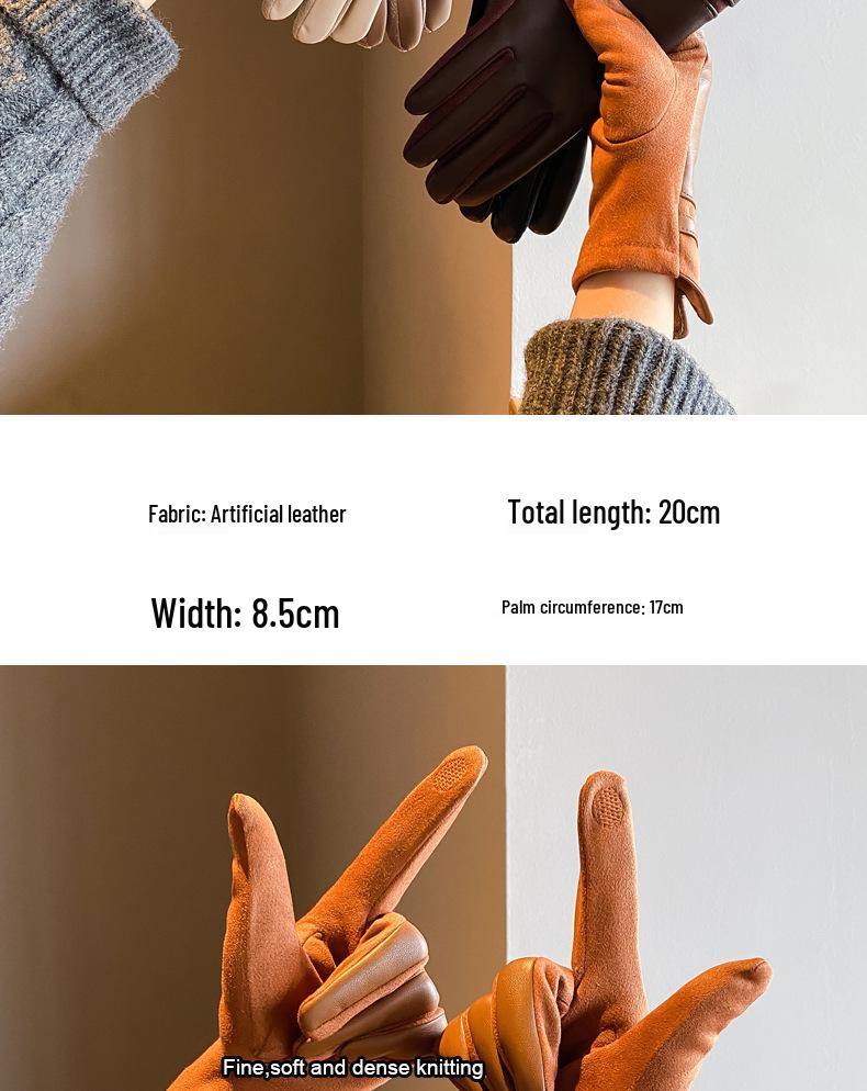 Women's Fingerless Faux Leather Winter Gloves - Thick Velvet Lining, Cold-Proof for Cycling & Driving