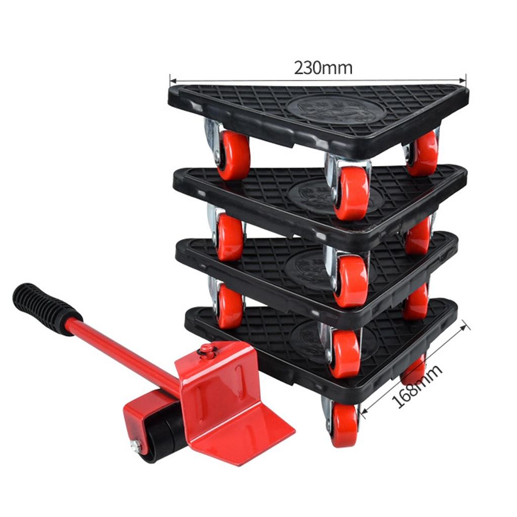 Furniture Mover Set 5 Pcs Furniture Mover Tool Transport Lifter Heavy Stuffs Moving Wheel Roller Bar Hand Tools Set Red 500KG 230x168mm