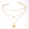 Geometric Disc Tassel Neck Chain Alloy Buckle Ring Rhinestone Tassel Concave-convex Disc Pendant 4-layer Necklace