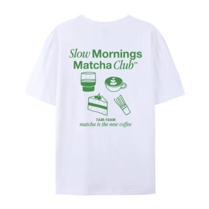 Matcha Club Back Print T Shirt Fashion Foodie Graphic Tee Loose Y2k Streetwear Top Unisex Women Clothing Cute Matcha Lover Shirt S