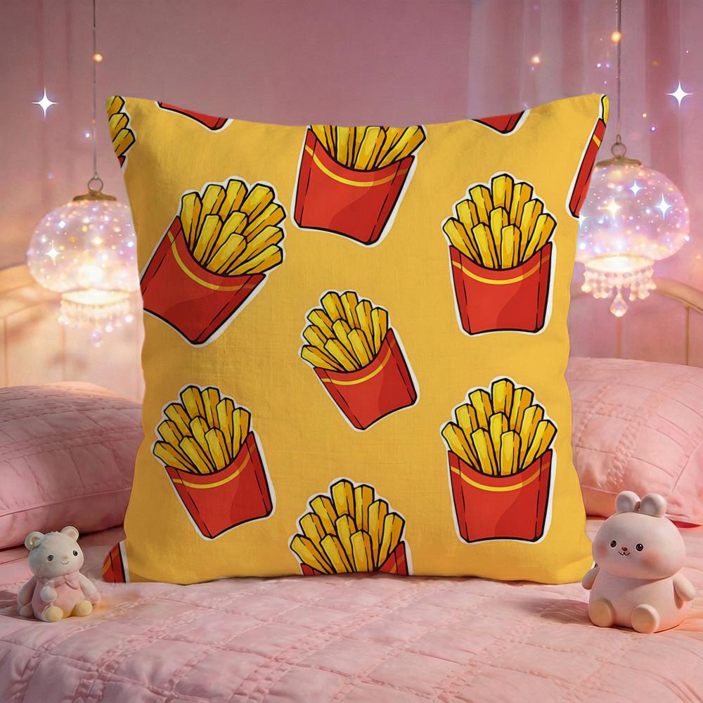 Crispy French Fries Pop Cushion Cover Premium Comfort Reversible Pillow Cove Two In One Design for Any Room  Car Interior