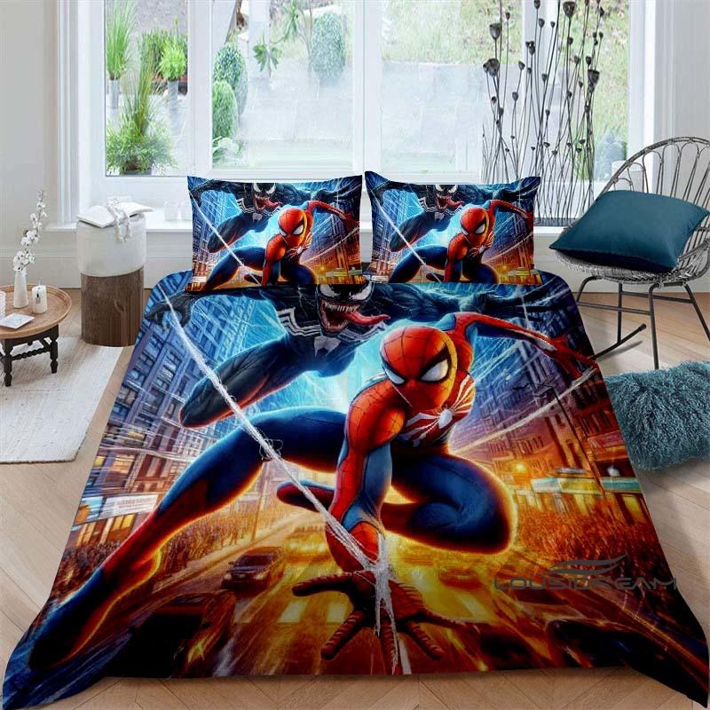 Spider-Man 3D printed duvet cover and pillowcase bedding set, available for single, double, king, and queen beds, suitable for
