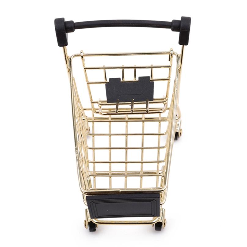 Creative Mini Supermarket Shopping Trolley Phone Holder Office Desk Storage Cart Toy Handcart
